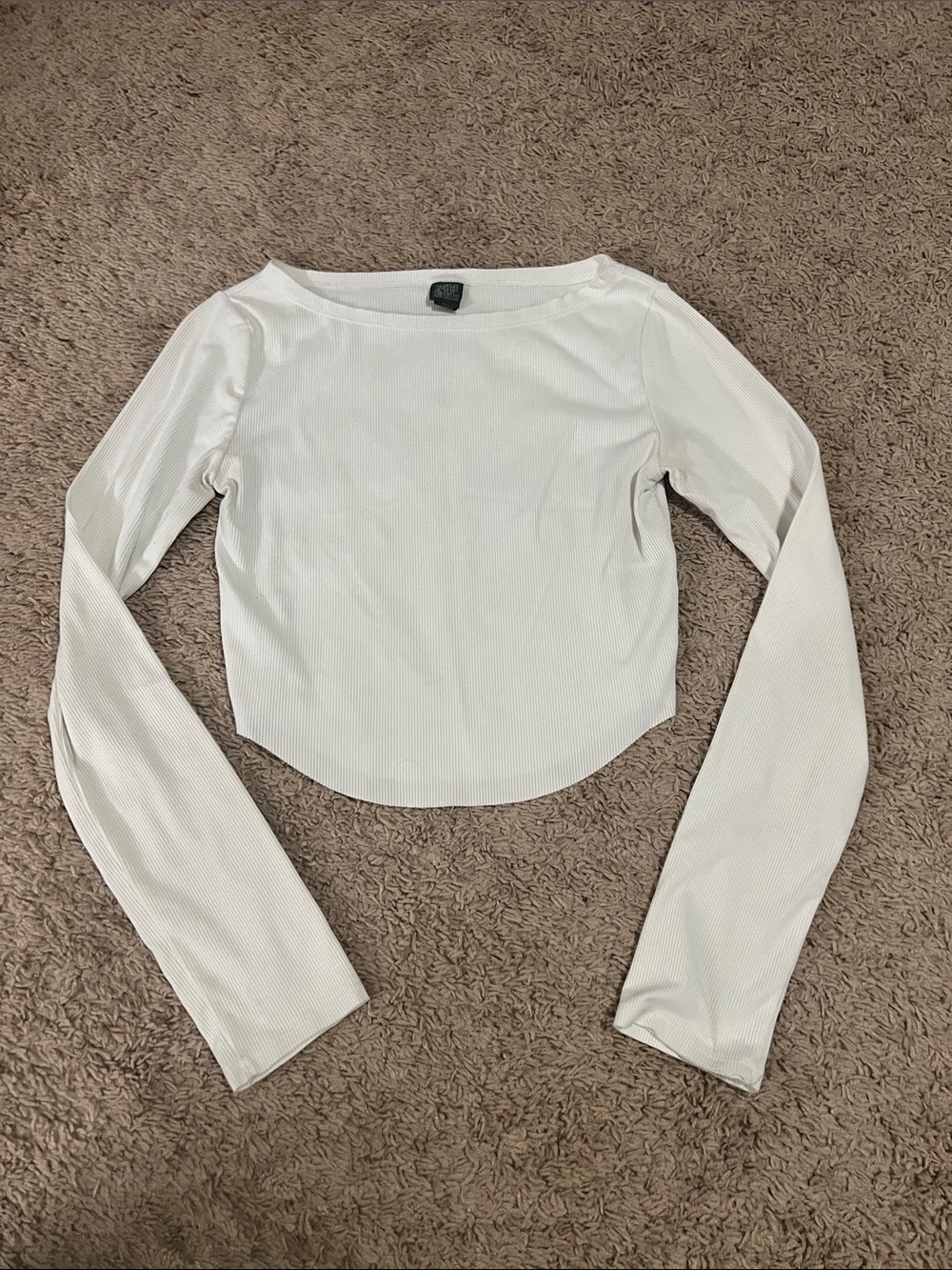 wild fable White Ribbed Long Sleeve Crop Top